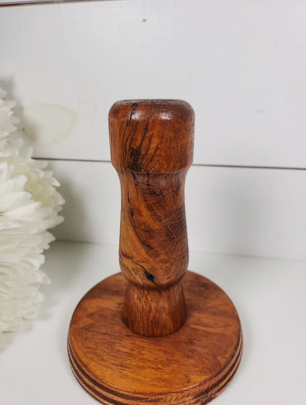 Antique Hand Turned Chunky Wood Candlestick Holder |  Rustic | Primitive Decor